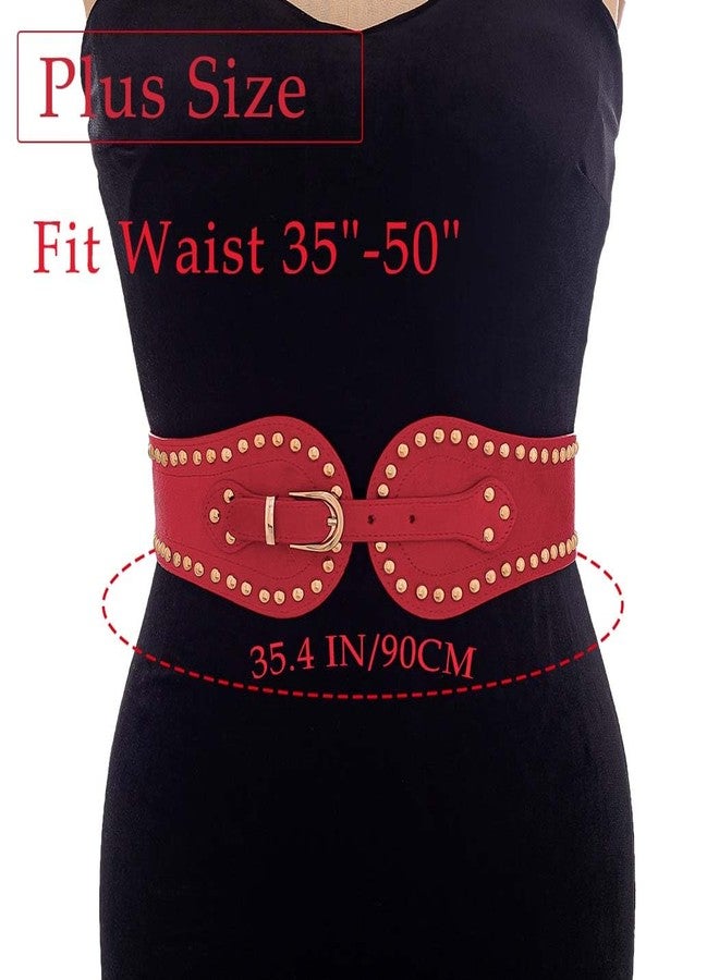 CanB Women Stretch Belts Elastic Wide Waist Belt Plus Size Belts Women's Waistband for Dress (Red) - Image 3