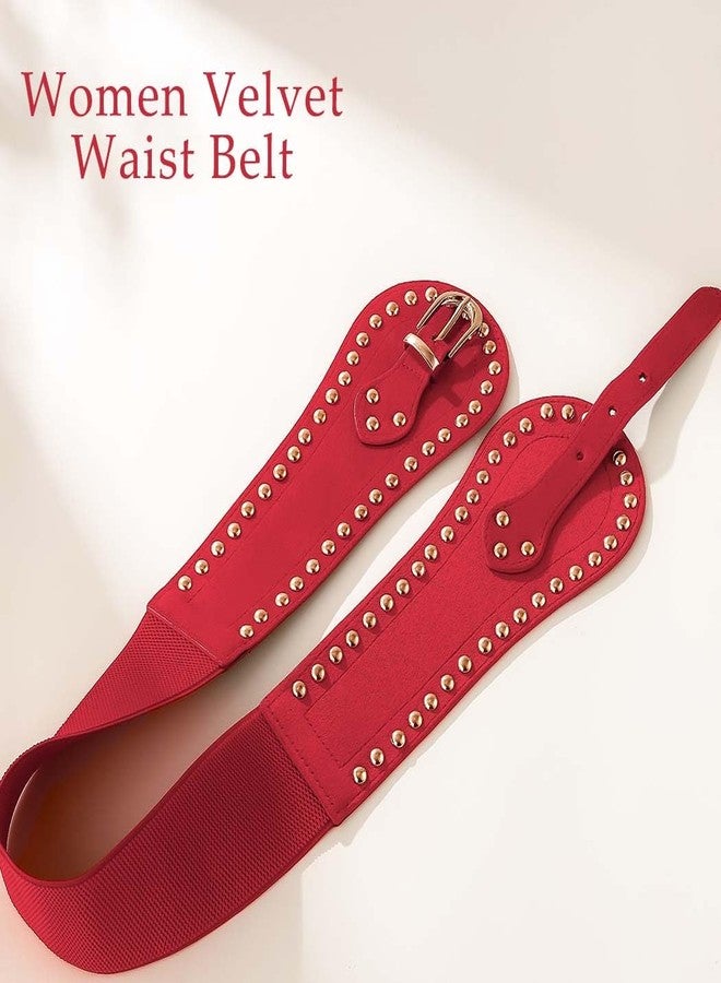 CanB Women Stretch Belts Elastic Wide Waist Belt Plus Size Belts Women's Waistband for Dress (Red) - Image 4