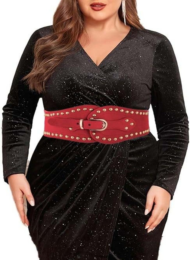 CanB Women Stretch Belts Elastic Wide Waist Belt Plus Size Belts Women's Waistband for Dress (Red) - Image 1