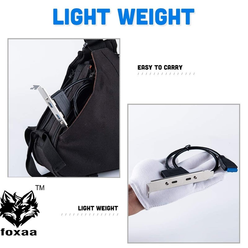 foxaa USB3.0 Motherboard 19/20Pin to Dual Ports Type-C USB-C Female PCI-E Back Panel 5Gbps High Speed Data Cable for Motherboards Computer 50cm - Image 3