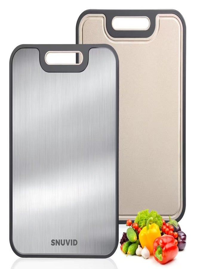 Snuvid Stainless Steel Cutting Board, Large Double Sided Cutting Board for kitchen, 18/8 Stainless Steel & Wheat straw pp, Food-Grade, non Toxic - Easy to Clean, 16 x 11 Inches - Image 1