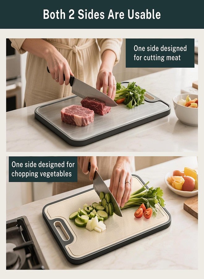 Snuvid Stainless Steel Cutting Board, Large Double Sided Cutting Board for kitchen, 18/8 Stainless Steel & Wheat straw pp, Food-Grade, non Toxic - Easy to Clean, 16 x 11 Inches - Image 3