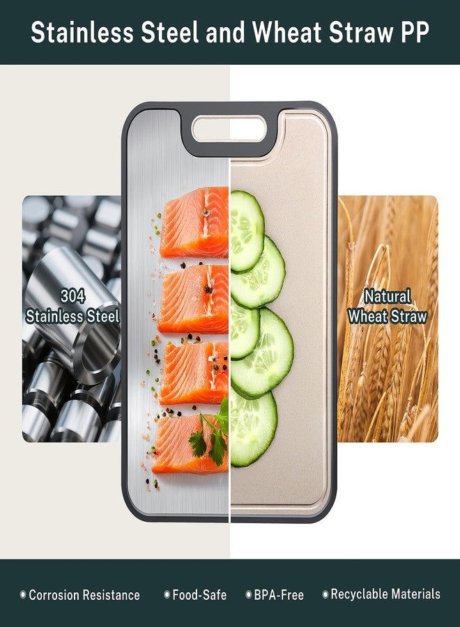 Snuvid Stainless Steel Cutting Board, Large Double Sided Cutting Board for kitchen, 18/8 Stainless Steel & Wheat straw pp, Food-Grade, non Toxic - Easy to Clean, 16 x 11 Inches - Image 2