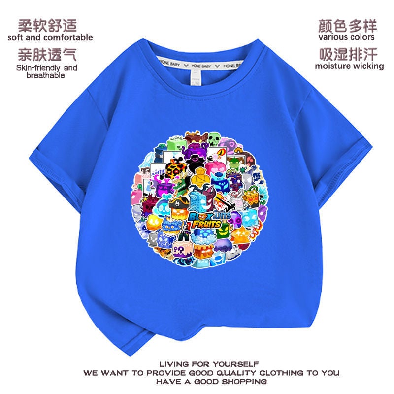 New Blox Fruits Game Fruit Leopard Print Boys And Girls Clothes Summer Children'S Breathable Short Sleeve Looser T - Image 2