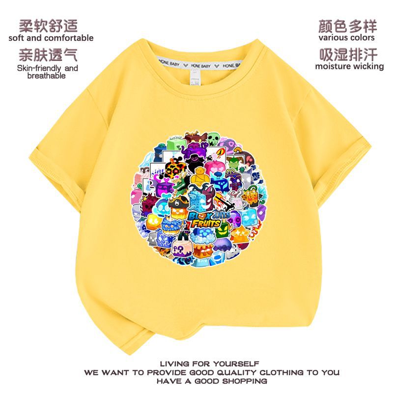 New Blox Fruits Game Fruit Leopard Print Boys And Girls Clothes Summer Children'S Breathable Short Sleeve Looser T - Image 5