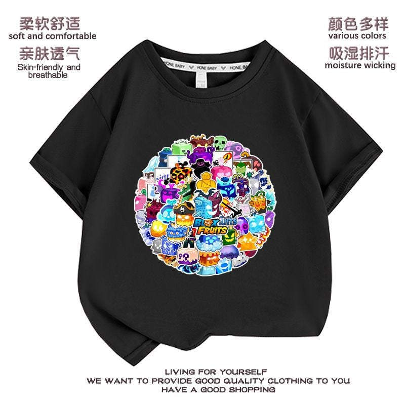 New Blox Fruits Game Fruit Leopard Print Boys And Girls Clothes Summer Children'S Breathable Short Sleeve Looser T - Image 3