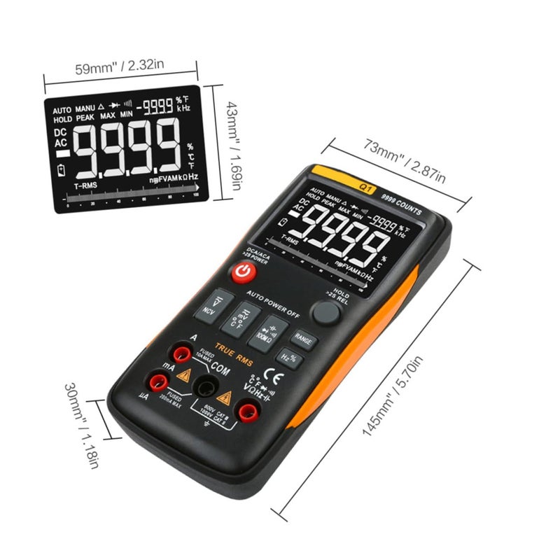 Auto Range Digital Multimeter Voltage Current Resistance Temperature Tester Orange High Accuracy - Image 3