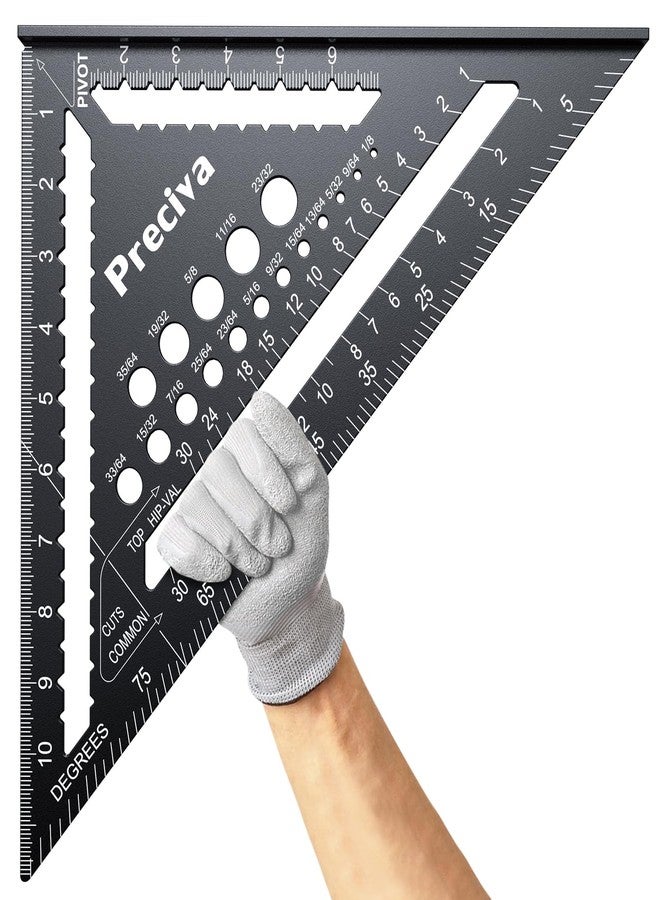 بريسيفا مربع نجار Preciva مقاس 12 بوصة (مقياس 1/16 بوصة)، مربع رافدة من سبائك الألومنيوم، أداة نجار متعددة الأغراض، أداة قياس تخطيط لأعمال النجارة والنجارة - Image 1