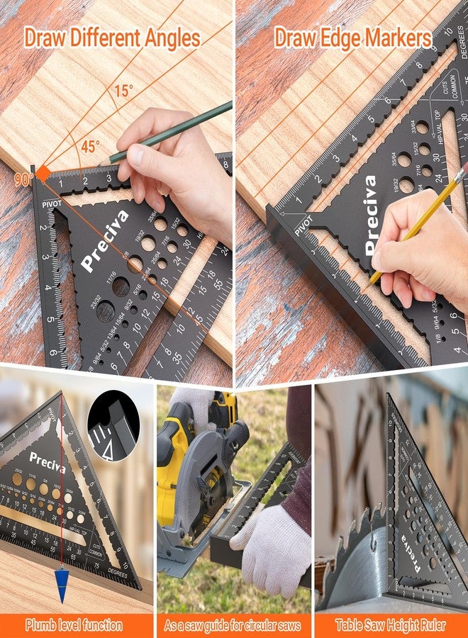 بريسيفا مربع نجار Preciva مقاس 12 بوصة (مقياس 1/16 بوصة)، مربع رافدة من سبائك الألومنيوم، أداة نجار متعددة الأغراض، أداة قياس تخطيط لأعمال النجارة والنجارة - Image 4