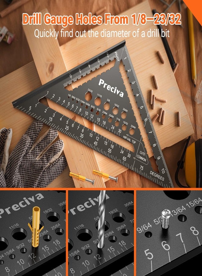 بريسيفا مربع نجار Preciva مقاس 12 بوصة (مقياس 1/16 بوصة)، مربع رافدة من سبائك الألومنيوم، أداة نجار متعددة الأغراض، أداة قياس تخطيط لأعمال النجارة والنجارة - Image 5
