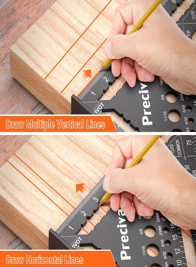 بريسيفا مربع نجار Preciva مقاس 12 بوصة (مقياس 1/16 بوصة)، مربع رافدة من سبائك الألومنيوم، أداة نجار متعددة الأغراض، أداة قياس تخطيط لأعمال النجارة والنجارة - Image 3