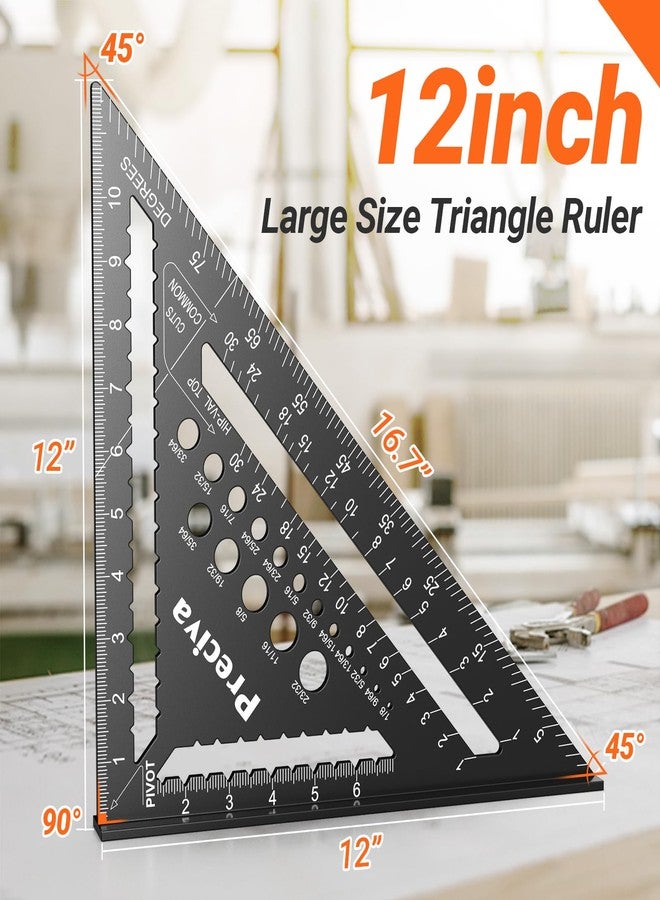 بريسيفا مربع نجار Preciva مقاس 12 بوصة (مقياس 1/16 بوصة)، مربع رافدة من سبائك الألومنيوم، أداة نجار متعددة الأغراض، أداة قياس تخطيط لأعمال النجارة والنجارة - Image 2