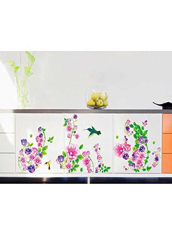 Decals Design 'Beautiful Bell Flowers and Humming Birds' Wall Sticker (PVC Vinyl, 90 cm x 60 cm) - Image 4