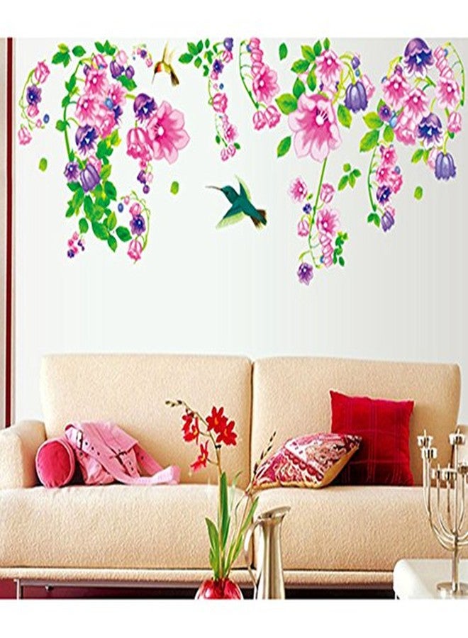 Decals Design 'Beautiful Bell Flowers and Humming Birds' Wall Sticker (PVC Vinyl, 90 cm x 60 cm) - Image 1