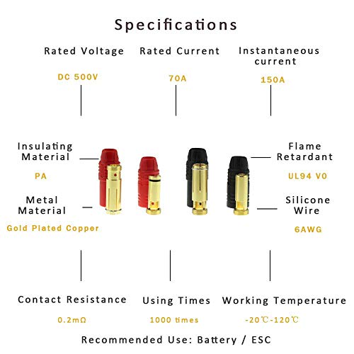 SoloGood 6pairs Amass AS150 Male Female Anti Spark Connector Gold Plated Banana Plug Set for Battery ESC and Charge Lead - Image 2