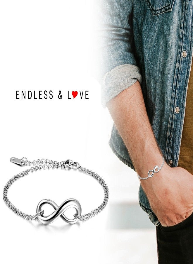Aroncent 2pcs Link Bracelet for Couple Infinity Endless Love Symbol Charm Bracelet Adjustable Anklet Stainless Steel Bracelet for Boyfriend Girlfriend Couple Valentine's Day Gift - Image 5