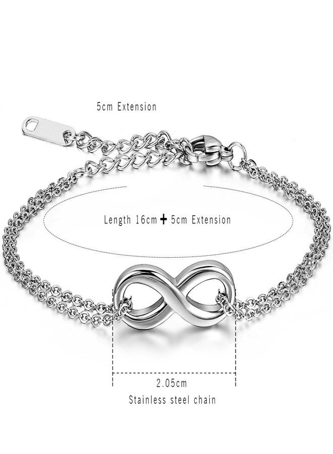 Aroncent 2pcs Link Bracelet for Couple Infinity Endless Love Symbol Charm Bracelet Adjustable Anklet Stainless Steel Bracelet for Boyfriend Girlfriend Couple Valentine's Day Gift - Image 3