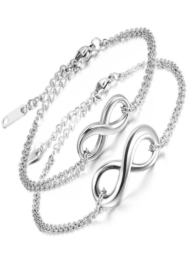 Aroncent 2pcs Link Bracelet for Couple Infinity Endless Love Symbol Charm Bracelet Adjustable Anklet Stainless Steel Bracelet for Boyfriend Girlfriend Couple Valentine's Day Gift - Image 1