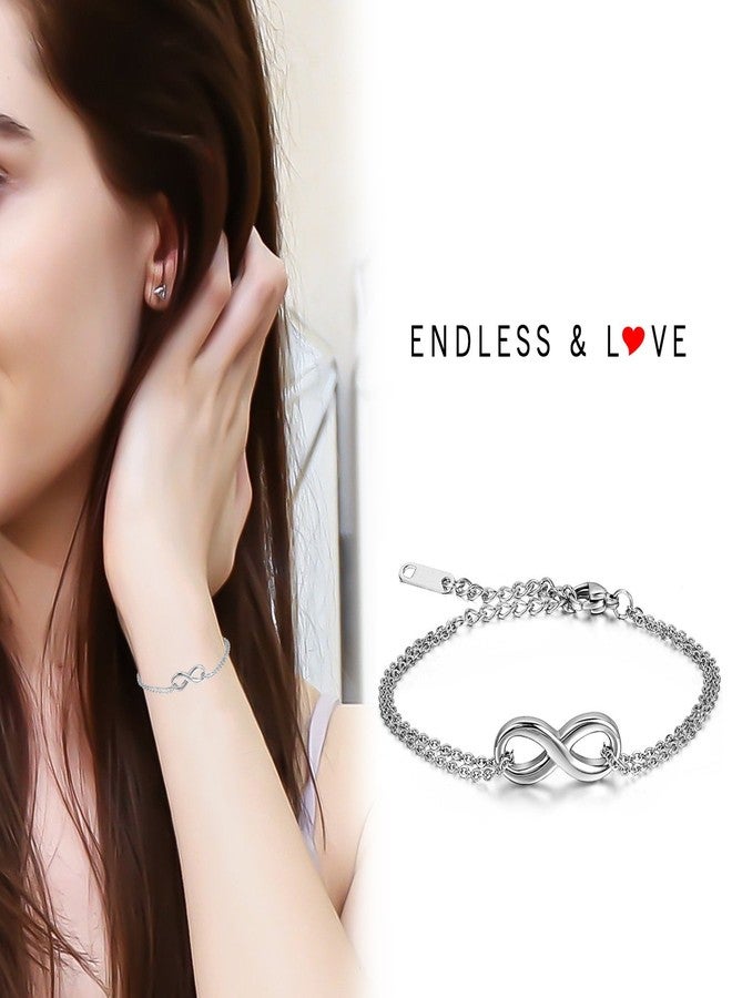 Aroncent 2pcs Link Bracelet for Couple Infinity Endless Love Symbol Charm Bracelet Adjustable Anklet Stainless Steel Bracelet for Boyfriend Girlfriend Couple Valentine's Day Gift - Image 4