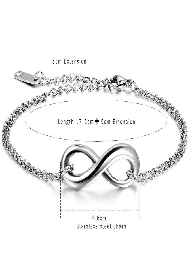 Aroncent 2pcs Link Bracelet for Couple Infinity Endless Love Symbol Charm Bracelet Adjustable Anklet Stainless Steel Bracelet for Boyfriend Girlfriend Couple Valentine's Day Gift - Image 2