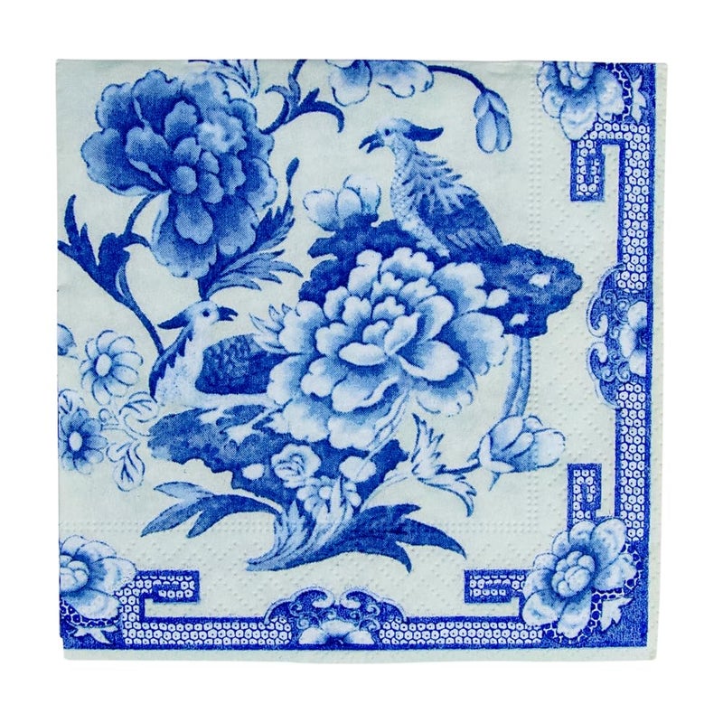 Caspari Entertaining with Caspari Cocktail Napkin, Blue and White, 20-Pack - Image 3