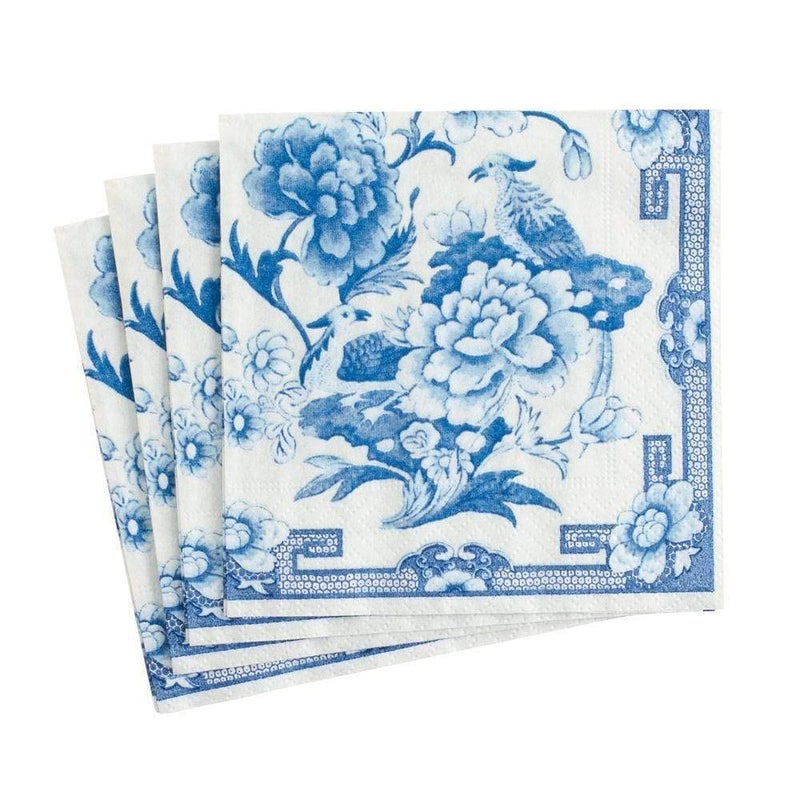 Caspari Entertaining with Caspari Cocktail Napkin, Blue and White, 20-Pack - Image 1