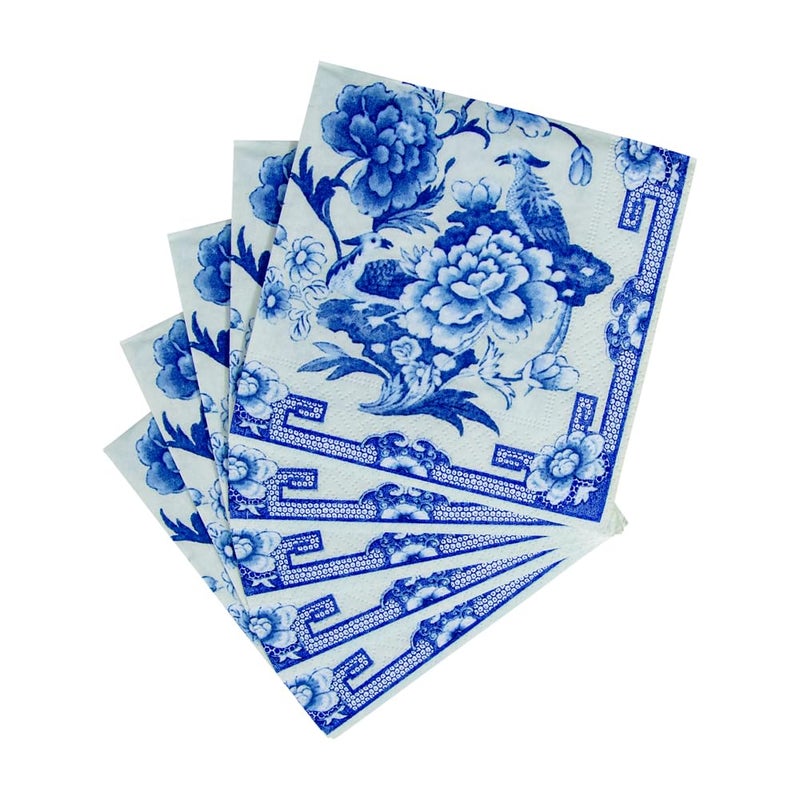 Caspari Entertaining with Caspari Cocktail Napkin, Blue and White, 20-Pack - Image 4