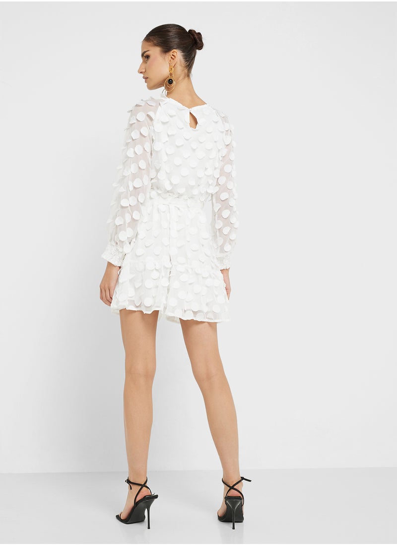 Ginger 3D Dobby Detail Fit N Flare Dress With Belt  - Image 2