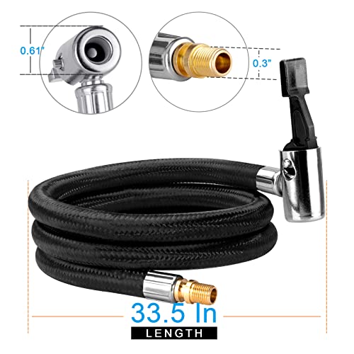 LUMITECO 31" Upgraded Lengthened Tire Inflator Hose Adapter &Converting Nuts, Lock On Air Chuck with Hose and Tire Schrader Valve Fine Thread, for tire pump's Twist On Convert to Lock On Connection - Image 2