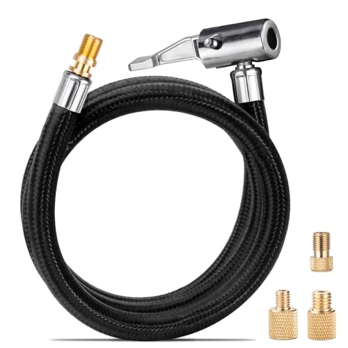LUMITECO 31" Upgraded Lengthened Tire Inflator Hose Adapter &Converting Nuts, Lock On Air Chuck with Hose and Tire Schrader Valve Fine Thread, for tire pump's Twist On Convert to Lock On Connection - Image 1
