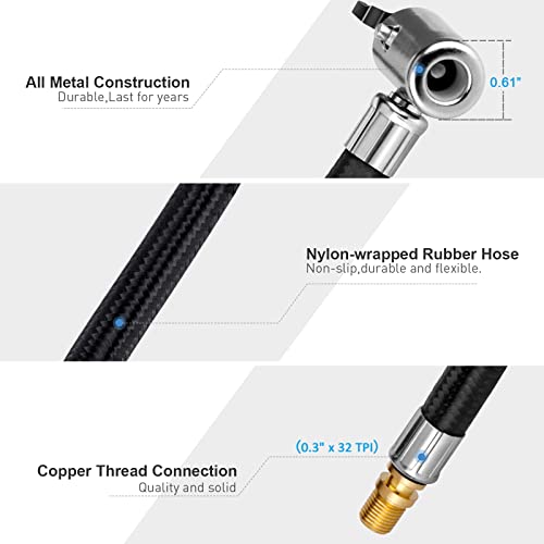 LUMITECO 31" Upgraded Lengthened Tire Inflator Hose Adapter &Converting Nuts, Lock On Air Chuck with Hose and Tire Schrader Valve Fine Thread, for tire pump's Twist On Convert to Lock On Connection - Image 4