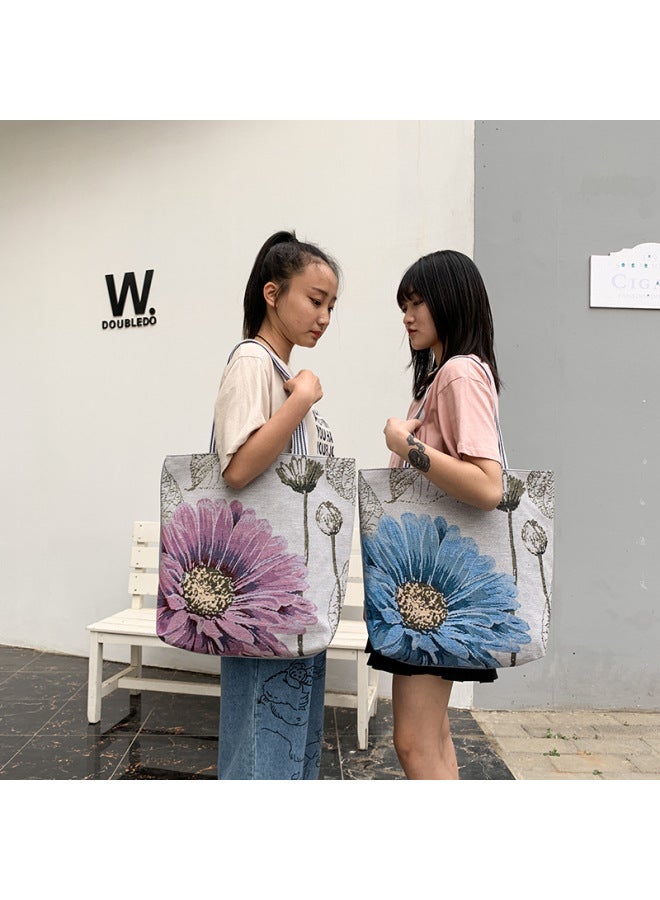 Matai Style Special Embroidered Fashion Women's Bag Ethnic Style Canvas Bag Shoulder Bag Large Capacity Handbag-Color:Blue Lotus  - Image 3