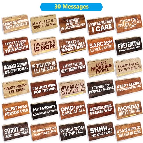 Fancy Land Funny Desk Signs Sarcastic 30 Flip Over Messages Desktop Supplies for Holiday Teachers Nurses Office Staff Coworker Colleague Humorous Gag Exchange Favor Lightwood Style - Image 3