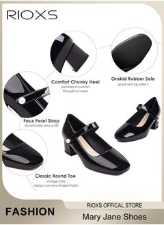 RIOXS Women's Classic Patent Leather Shoes, Ankle Strap Mary Jane Shoes, Casual Lightweight Round Toe Shoes, 6.5cm Elegant Mary Janes Heels, Perfect Companion for Any Outfit, Easy to Wear for All Day Long  - Image 4