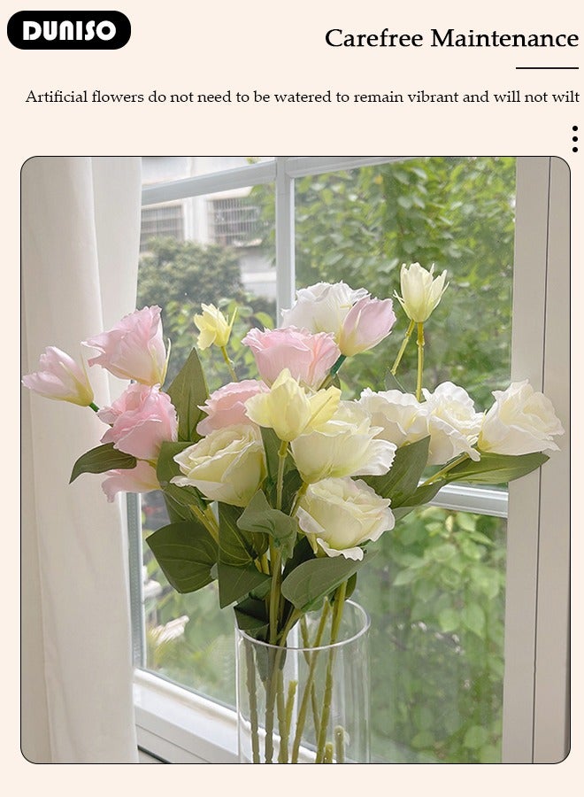 DUNISO 4 Pcs Artificial Flowers Table Centerpieces Decor Fake Tulips Silk Flowers Bouquets Arrangement for Home Room Office Party Table Flowers Decoration Wedding Table Centerpieces - Image 4