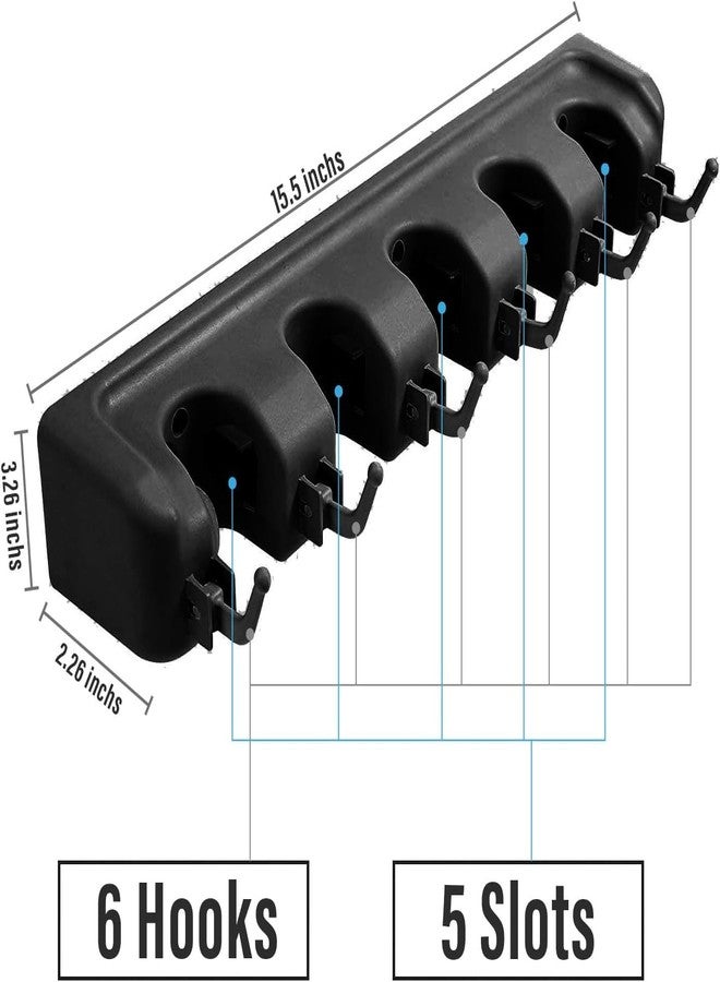 BAREPEPE Mop and Broom Holder Wall Mount Heavy Duty Broom Holder Wall Mounted or Tool Organizer For Home Garden Garage And Storage (5 Positions with 6 Hooks) (Black) - Image 4