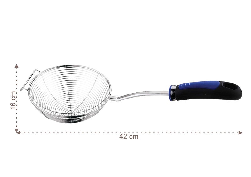 TIARA - Sigma Frying Strainer Deep Fry Mesh Jhara Puri 1Pc 16Cm - Blue Handle, Stainless Steel, 42 x 16 x 6 Centimeters - Image 5