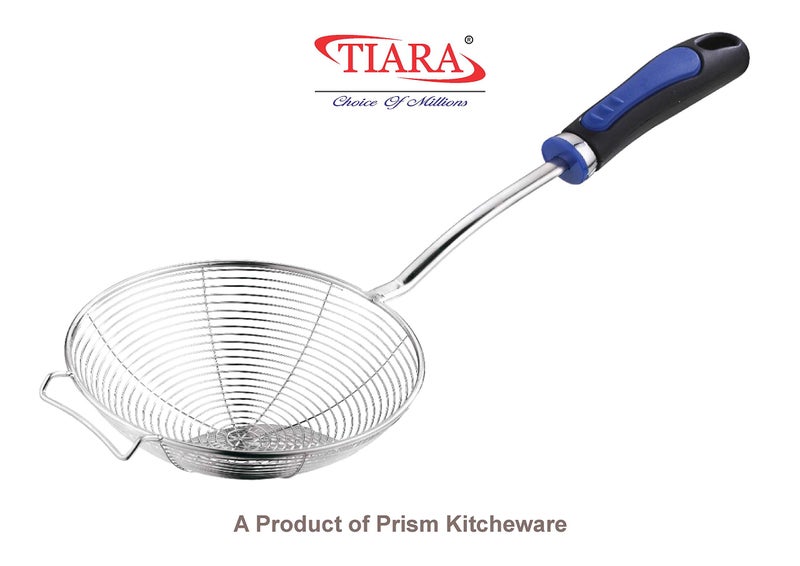 TIARA - Sigma Frying Strainer Deep Fry Mesh Jhara Puri 1Pc 16Cm - Blue Handle, Stainless Steel, 42 x 16 x 6 Centimeters - Image 2