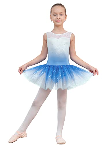 EQSJIU Dance Leotards for Girls with Tutu Ballet Skirts Dresses Gymnastics 3t 4t Blue Snowflake Diamond Gradient Colors White 3-4t Cute Princess Dress - Image 2