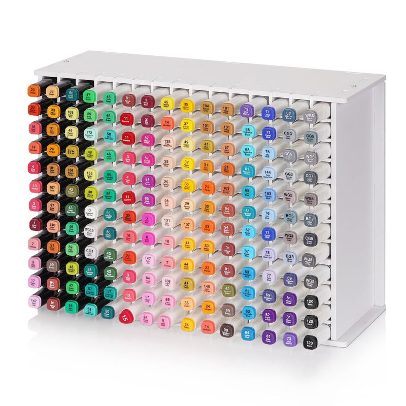 Loghot Marker Storage Organizer Marker Holder 180 Slots Marker Organizer for Desk with Removable Divider Art Marker Rack to Storage Markers Pens Colored Pencils Art Supply White 180 holes