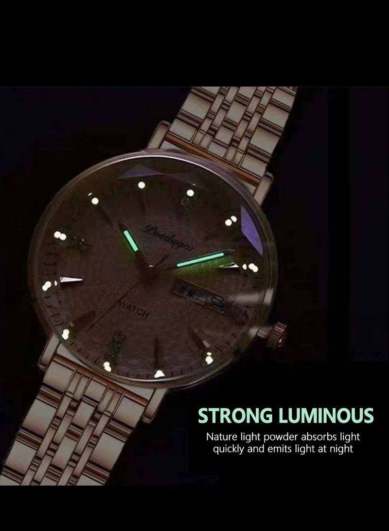 پوداجار ساعة نسائية أنيقة من الذهب الوردي والفولاذ بساعة بيضاء | تصميم فاخر مقاوم للماء مثالية للحفلات والمناسبات | هدية مثالية - Image 5