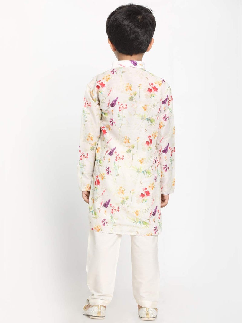 JBN Creation Vastramay Boys' Perfect Spring Edit Floral Design Digitally Printed Kurta with Bling Buttons & Singara Border, Relaxed Pyjama Set For Ethnic & Festive Occasions - Image 4