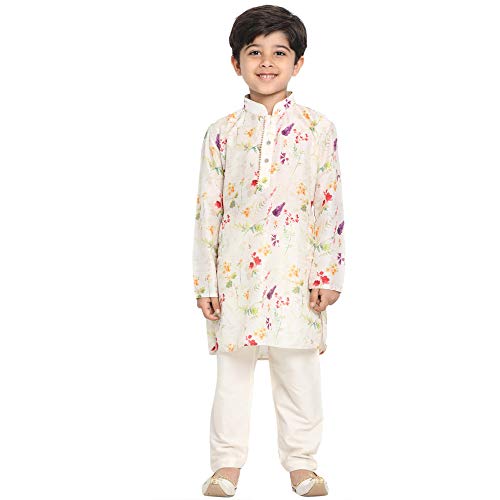 JBN Creation Vastramay Boys' Perfect Spring Edit Floral Design Digitally Printed Kurta with Bling Buttons & Singara Border, Relaxed Pyjama Set For Ethnic & Festive Occasions - Image 1