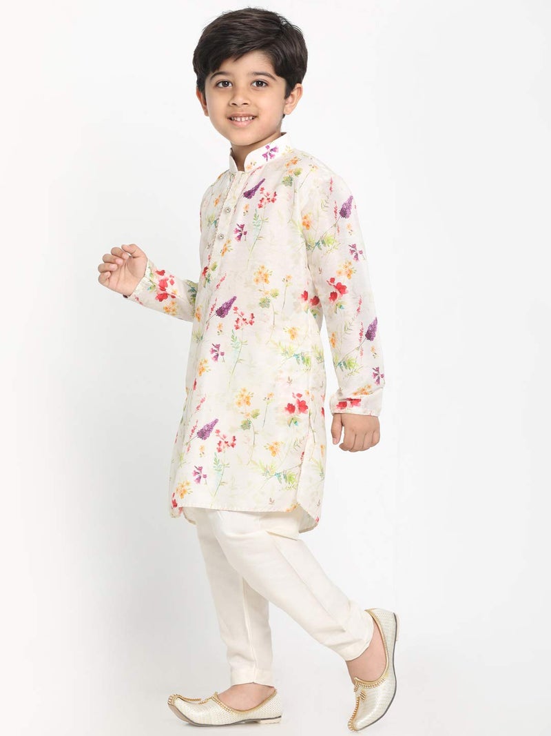 JBN Creation Vastramay Boys' Perfect Spring Edit Floral Design Digitally Printed Kurta with Bling Buttons & Singara Border, Relaxed Pyjama Set For Ethnic & Festive Occasions - Image 2