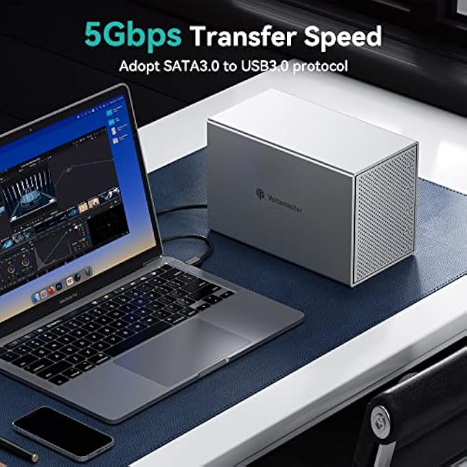 Yottamaster 5 BAY HARD DRIVE ENCLOSURE FOR 2.5/3.5-INCH HDD/SSD, ALUMINUM 5 BAY USB3.0 HDD ENCLOSURE SUPPORT 5X16TB SUITABLE FOR HOME/OFFICE PERSONAL STORAGE, WITH 80MM SILENT FAN - Image 3