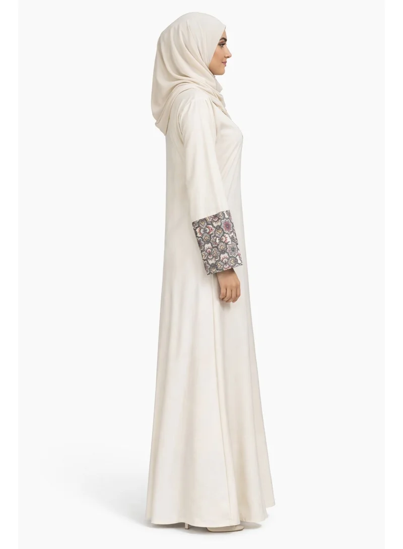 Ophelia  Fleur 2-in-1 Buttoned Open Abaya with Central Floral Embroidery & Matching Hijab for Women | Best Price UAE