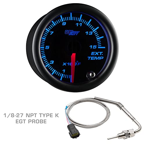 GLOWSHIFT مجموعة عدادات GlowShift السوداء 7 ألوان لشاحنات الديزل - 60 PSI ضغط - 1500°F مقياس حرارة غاز العادم - درجة حرارة نقل الحركة - عرض متعدد الألوان - قرص أسود - عدسة شفافة - 2-1/16" 52mm - Image 4