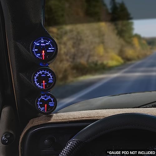 GLOWSHIFT مجموعة عدادات GlowShift السوداء 7 ألوان لشاحنات الديزل - 60 PSI ضغط - 1500°F مقياس حرارة غاز العادم - درجة حرارة نقل الحركة - عرض متعدد الألوان - قرص أسود - عدسة شفافة - 2-1/16" 52mm - Image 2