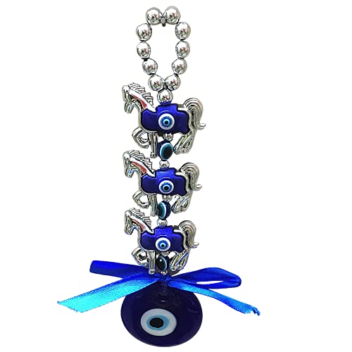 GJ Evil Eye Three Horse Hanging Blue & Silver Color - Image 2