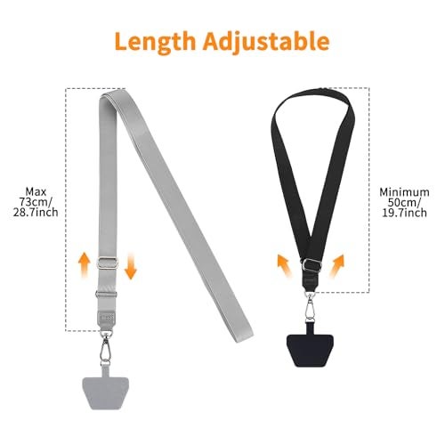 CACOE Phone Lanyard 2 Pcs Lengthened Adjustable Neck Strap,2 Pcs Patches,Universal Crossbody Multifuctional Cell Phone Lanyards Compatible with Most Smartphones(Black+Gray-2) - Image 2